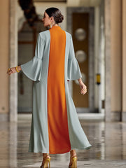 Grey and Orange Color-Block Beaded Dress