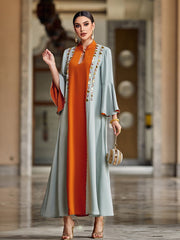 4069 Hand-Swen Bead Embellshments Rhinestone Long Abaya,  Elegant Modest Rmantic Glamorous Vacation Fantasy  Long Sleeve