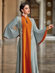 4069 Hand-Swen Bead Embellshments Rhinestone Long Abaya,  Elegant Modest Rmantic Glamorous Vacation Fantasy  Long Sleeve