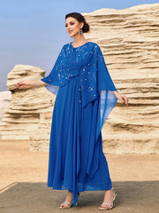 4084 Hand-Swen Bead Embellshments Rhinestone Long Abaya,  Elegant Rmantic Glamorous Vacation Fantasy Short Sleeve
