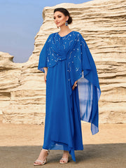 4084 Hand-Swen Bead Embellshments Rhinestone Long Abaya,  Elegant Rmantic Glamorous Vacation Fantasy Short Sleeve