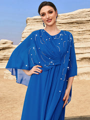 4084 Hand-Swen Bead Embellshments Rhinestone Long Abaya,  Elegant Rmantic Glamorous Vacation Fantasy Short Sleeve