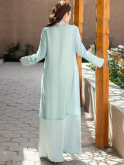 15188 Mint green organza two-piece cardigan dress in stock