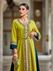 4009 Hand-Swen Bead Embellshments Rhinestone Long Abaya,  Elegant Modest Rmantic Glamorous Vacation Fantasy  Long Sleeve