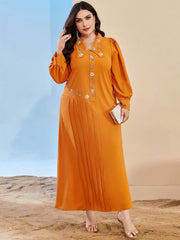 BA3140 cross-border new hand-sewn diamond lapel dress, Amazon AliExpress hot sale, Middle East women's long dress