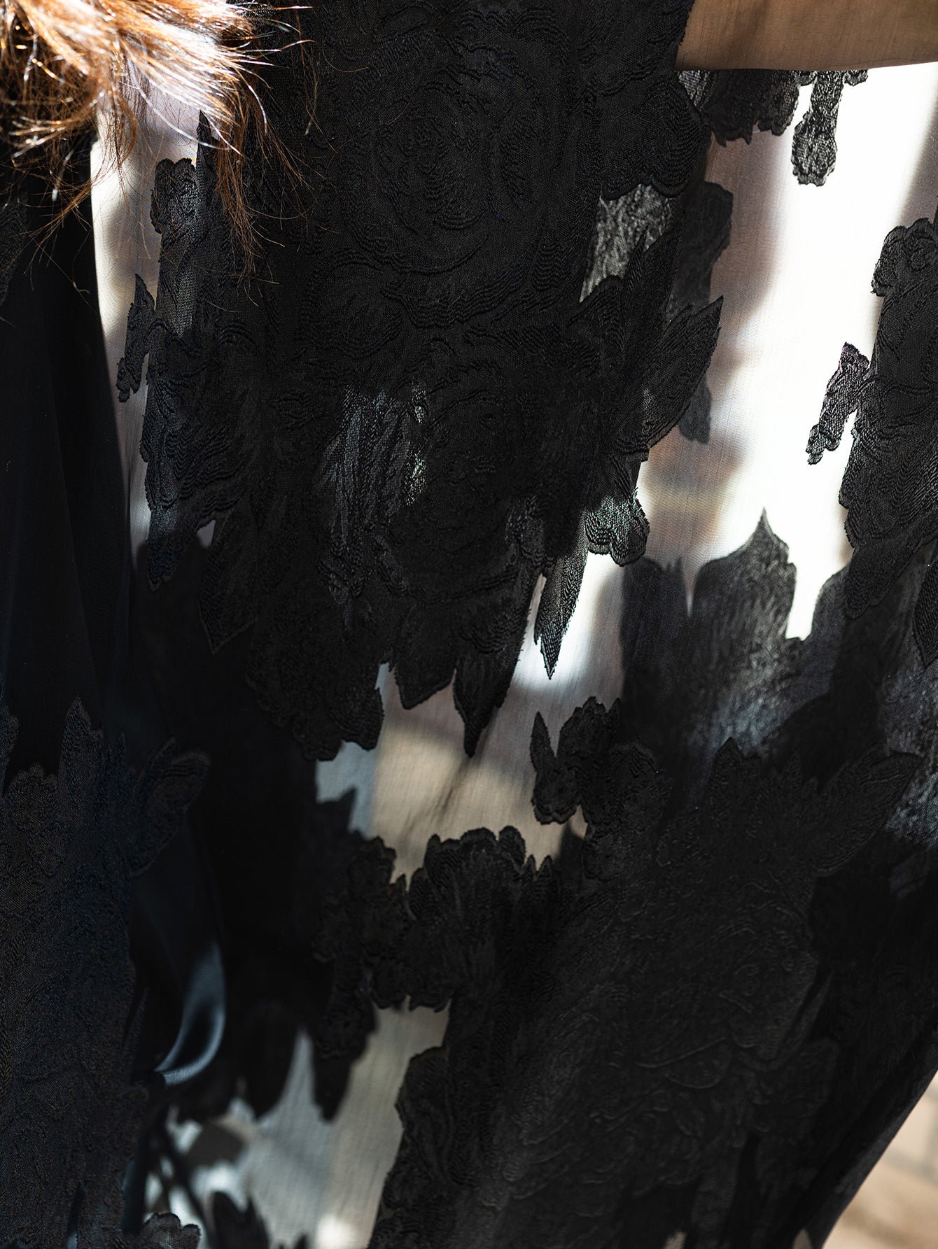 5212Black Arabic Abaya Dress | V-Neck Crystal Beaded Evening Gown with Pearl Embroidery & Bell Sleeves