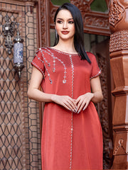 15234 Fashion Middle Eastern acetic acid surface embossed handmade nail drill dress long dress trendy robe