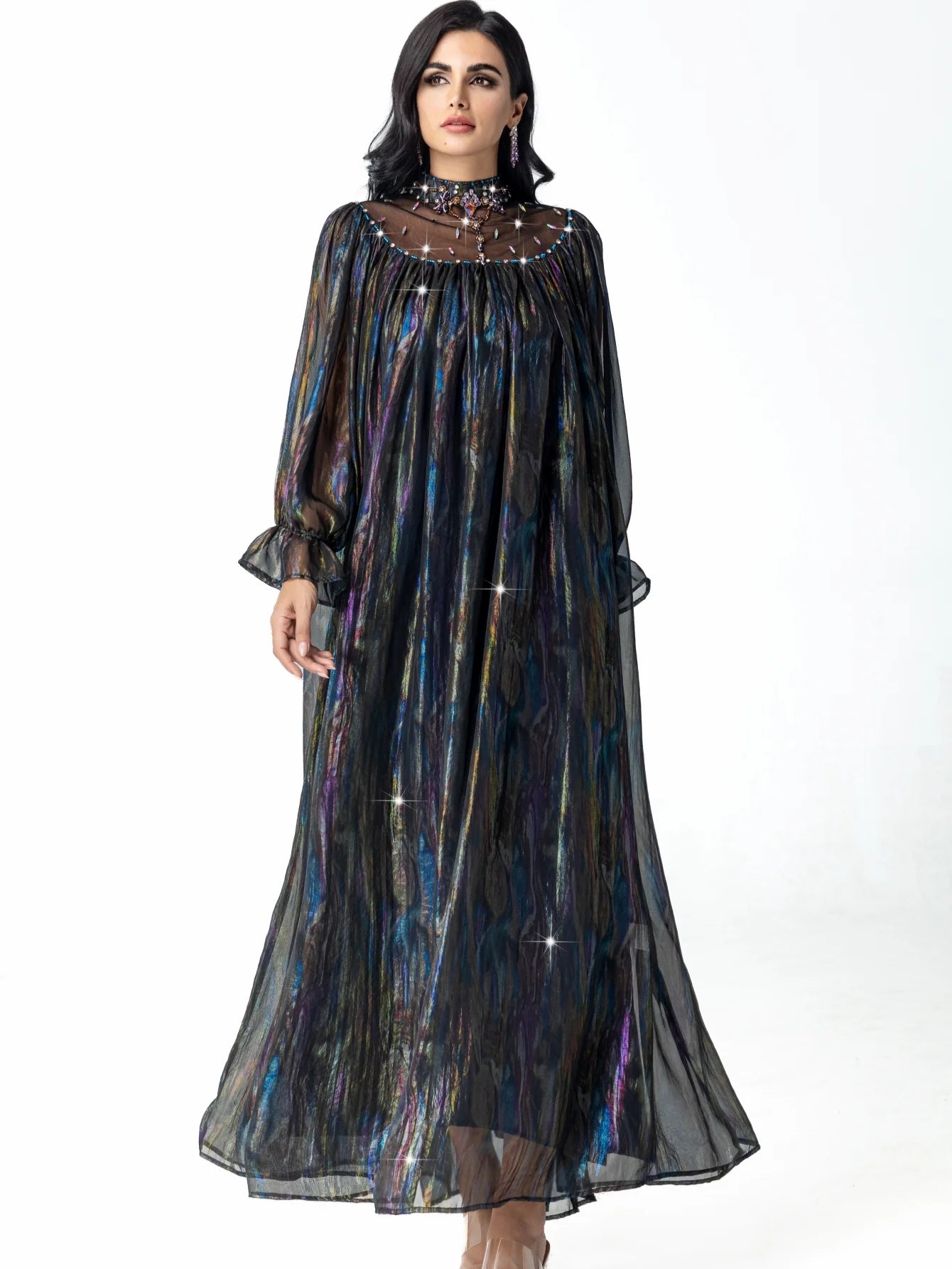 15125 Fashion Symphony smudged semi-turtleneck hand-sewn crystal yarn swing skirt