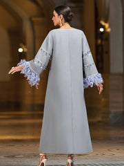 4005 Hand-Swen Bead Embellshments Rhinestone Long Abaya,  Elegant Modest Rmantic Glamorous Vacation Fantasy  Long Sleeve