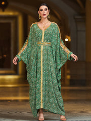 4134 Hand-Swen Bead Embellshments Rhinestone Long Abaya,  Elegant Rmantic Glamorous Vacation Fantasy Long Sleeve