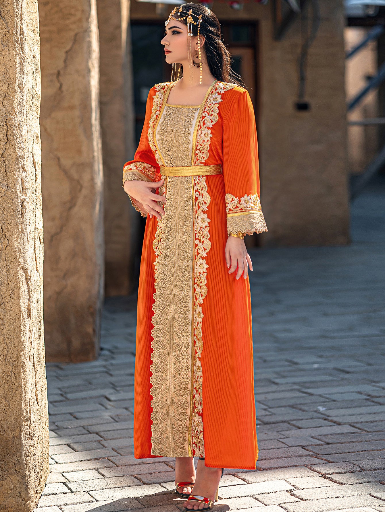 4092 Hand-Swen Bead Embellshments Rhinestone Long Abaya,  Elegant Modest Rmantic Glamorous Vacation Fantasy  Long Sleeve