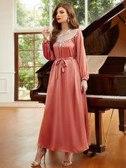 Coral Pink Embellished Tie-Waist Gown