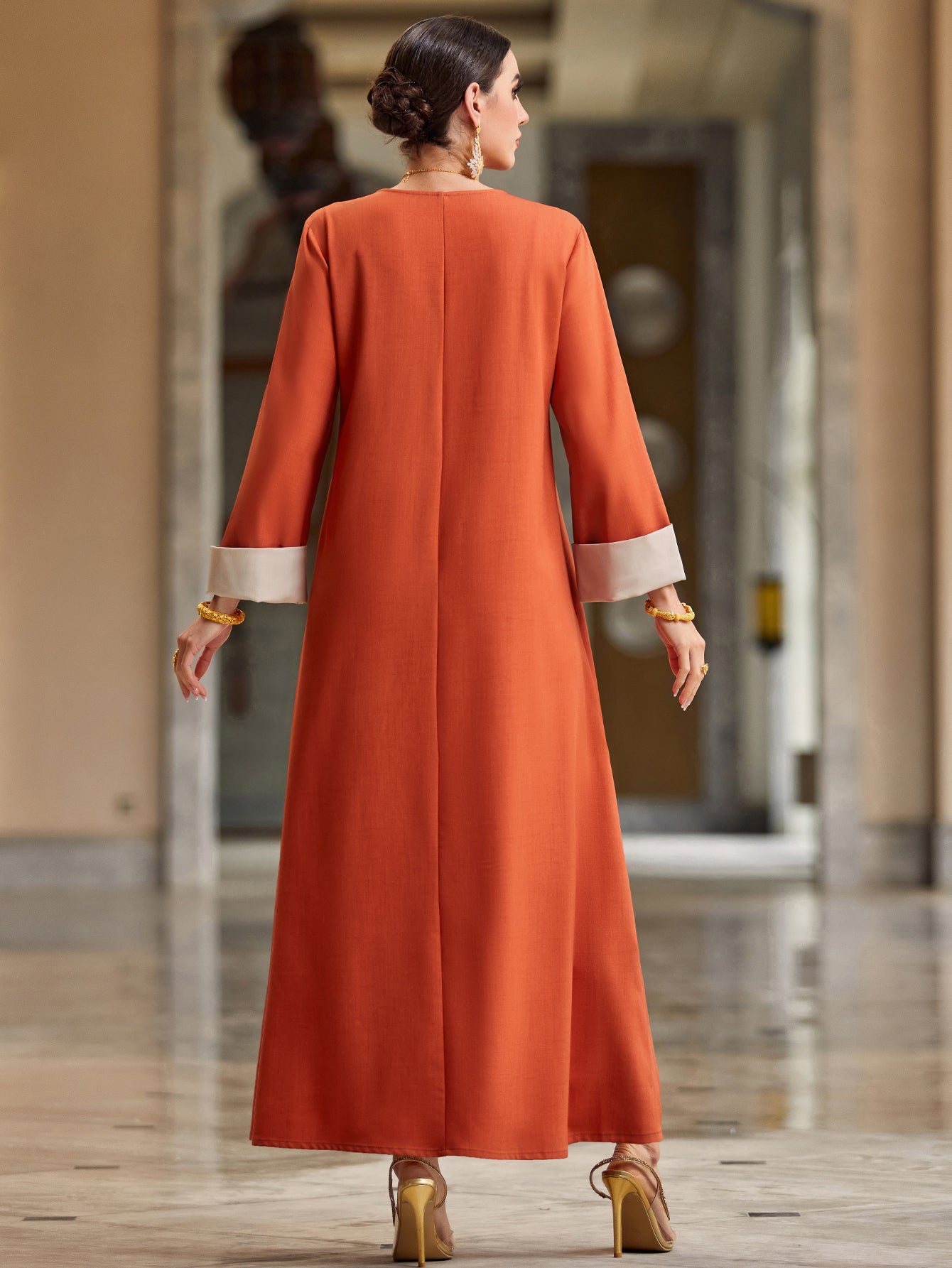 4055 Hand-Swen Bead Embellshments Rhinestone Long Abaya,  Elegant Modest Rmantic Glamorous Vacation Fantasy  Long Sleeve