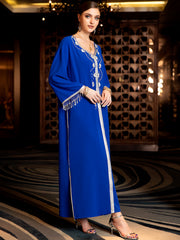 Royal Blue Beaded Fringe-Sleeve Dress