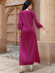 15162 New dragon fruit color Middle East loose handmade embroidered bead robe holiday party dress