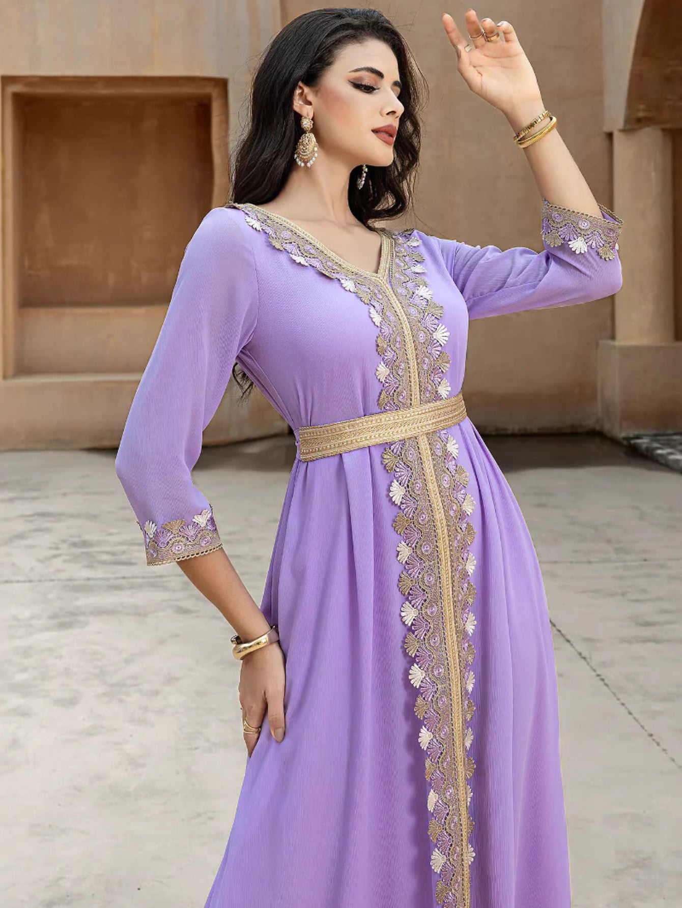 15160 new violet swing skirt splicing gold webbing European and American temperament long skirt