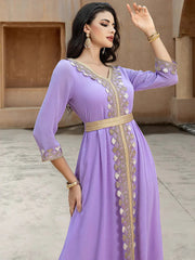 15160 new violet swing skirt splicing gold webbing European and American temperament long skirt