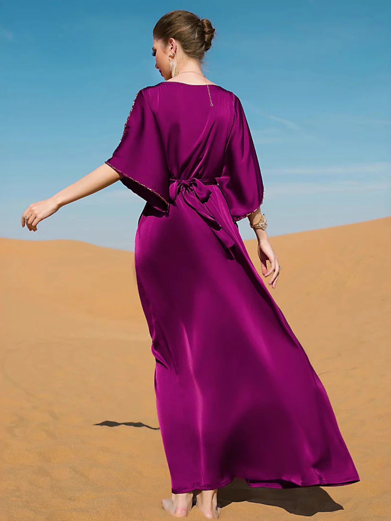 BA7031 Rose purple off-the-shoulder hand-sewn diamond design dress, Middle Eastern party, holiday gift