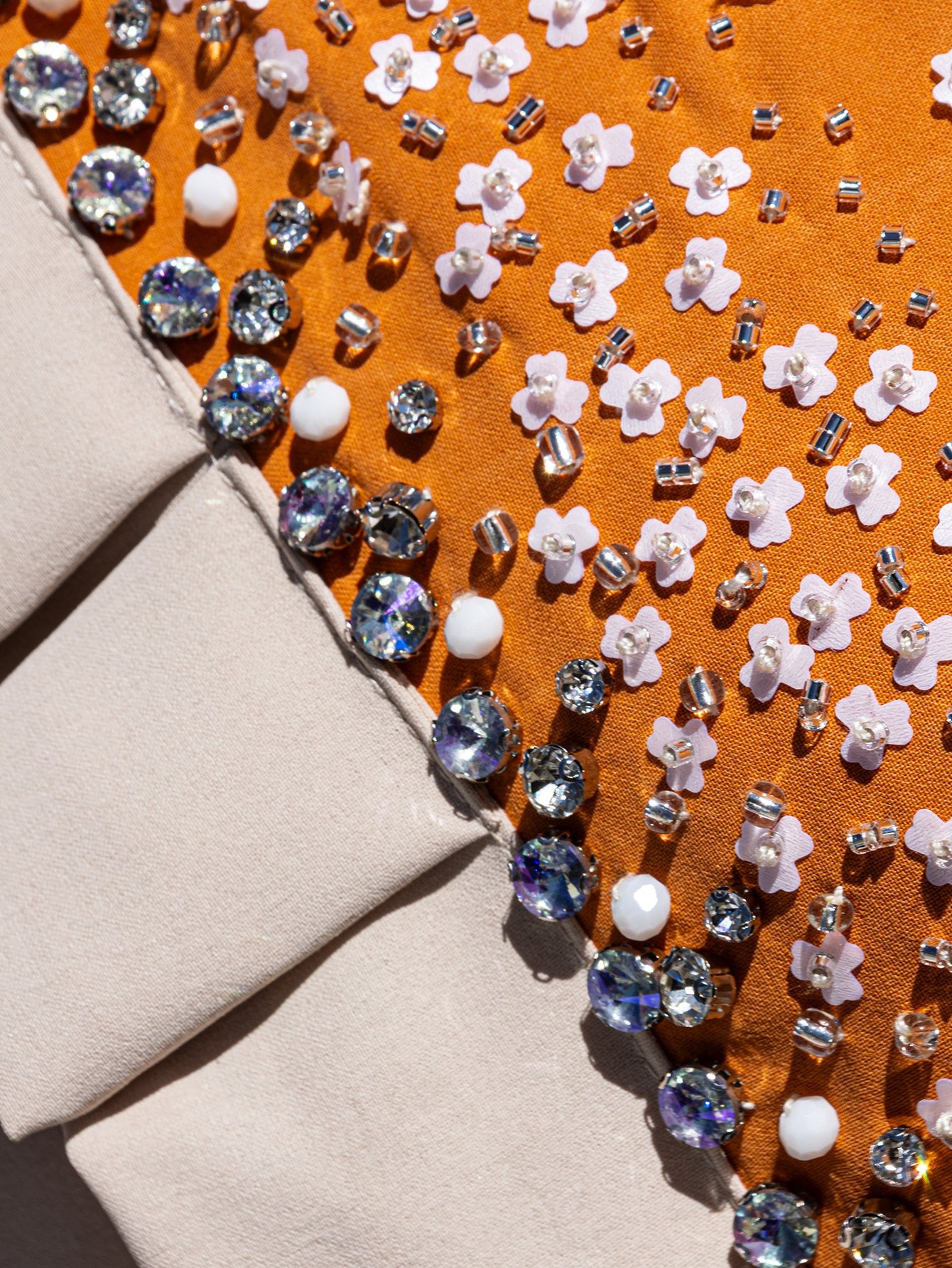 5238Arabic Orange Abaya Dress | Cream & Crystal Embroidered Gown for Special Occasions
