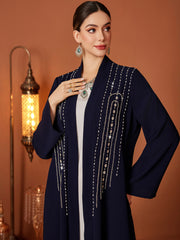 Dark Blue Beaded Longline Open Abaya