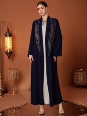Dark Blue Beaded Longline Open Abaya