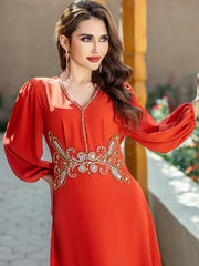 Tangerine Embroidered Puff-Sleeve Maxi Dress