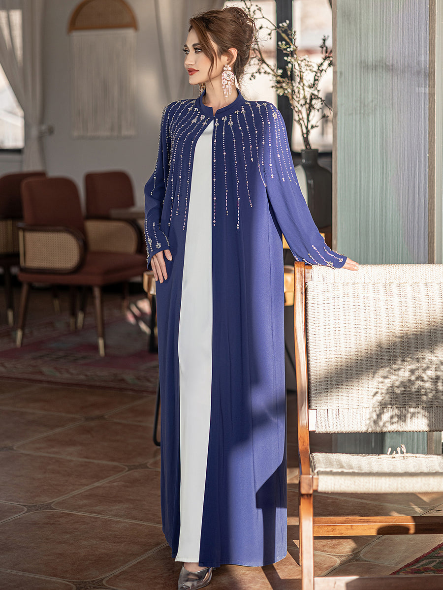 Navy Beaded Open Abaya