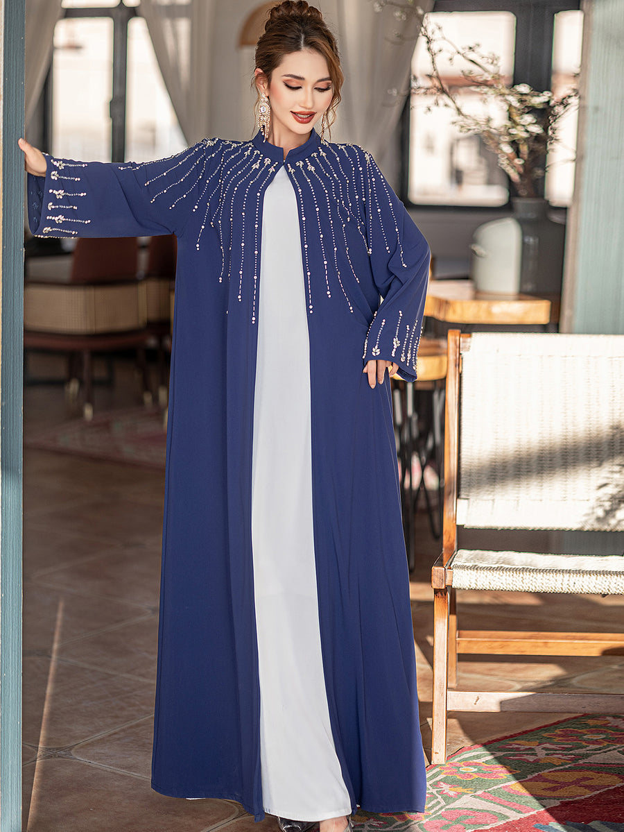 Navy Beaded Open Abaya