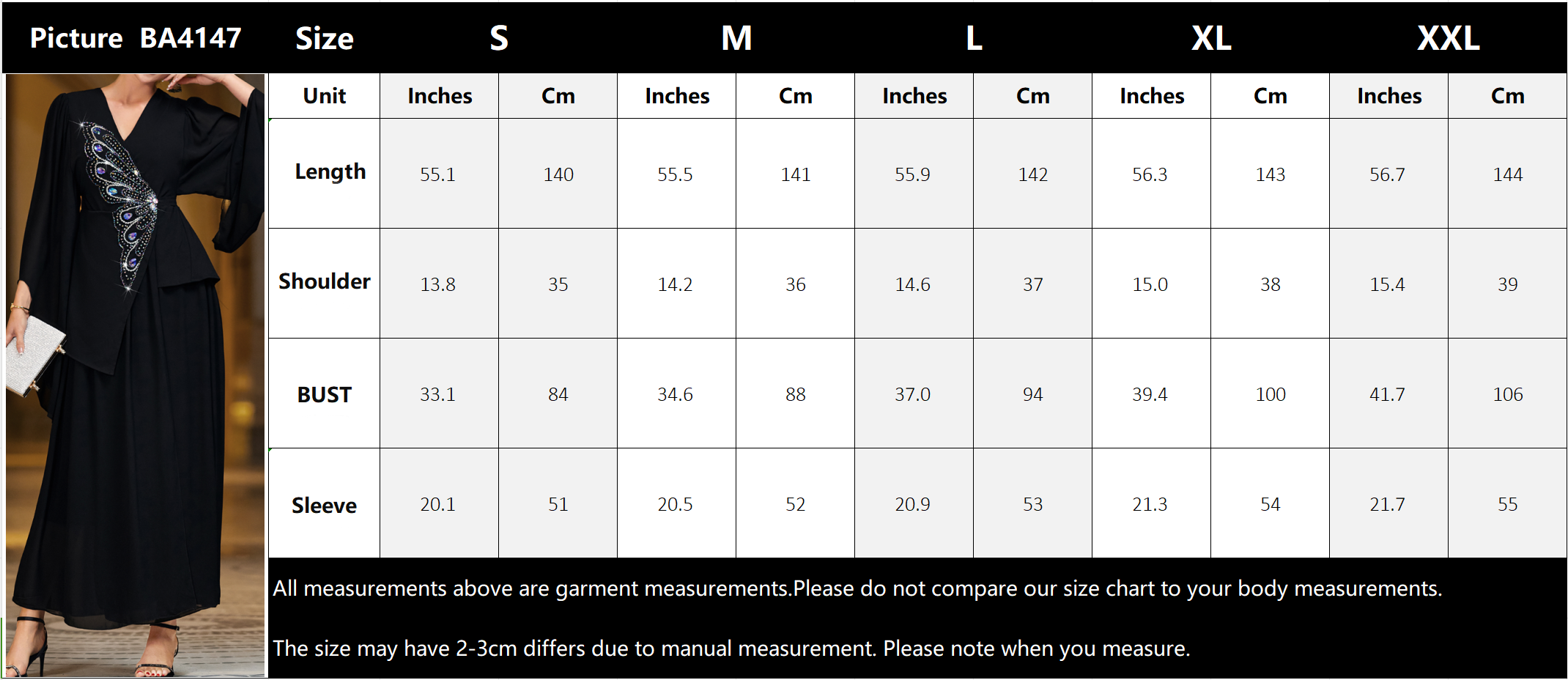 4147 Black Butterfly Handmade Nailed Diamond Wrap Dress Middle East Fashion Arabian Dress