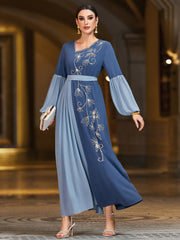 4058 Hand-Swen Bead Embellshments Rhinestone Long Abaya,  Elegant Modest Rmantic Glamorous Vacation Fantasy  Long Sleeve