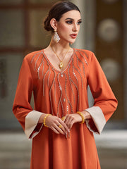 4055 Hand-Swen Bead Embellshments Rhinestone Long Abaya,  Elegant Modest Rmantic Glamorous Vacation Fantasy  Long Sleeve