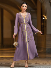 4032 Hand-Swen Bead Embellshments Rhinestone Long Abaya,  Elegant Rmantic Glamorous Vacation Fantasy Long Sleeve