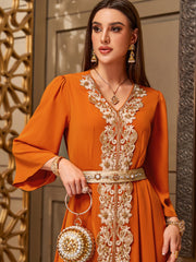 4070 Hand-Swen Bead Embellshments Rhinestone Long Abaya,  Elegant Rmantic Glamorous Vacation Fantasy Short Sleeve