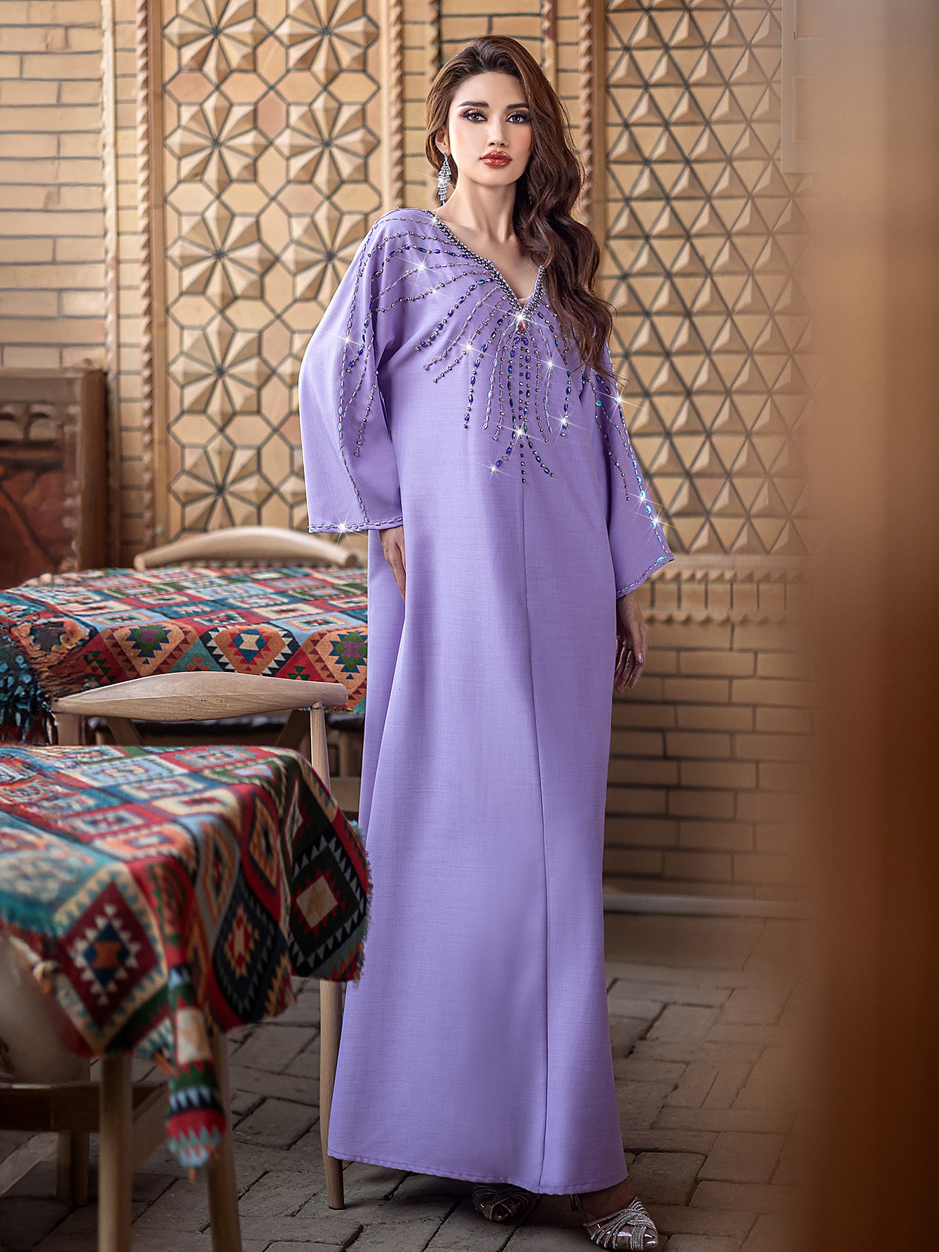 15149 Vintage-Inspired  Abaya Dress – Modern Tailoring Meets Bead Elements, Maximizing Fashion Appeal