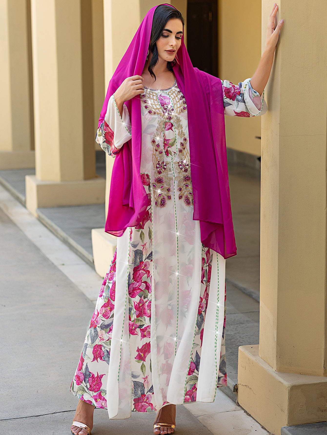 15065 Middle Eastern robe, hand-sewn diamond Dubai Arabian print robe dress
