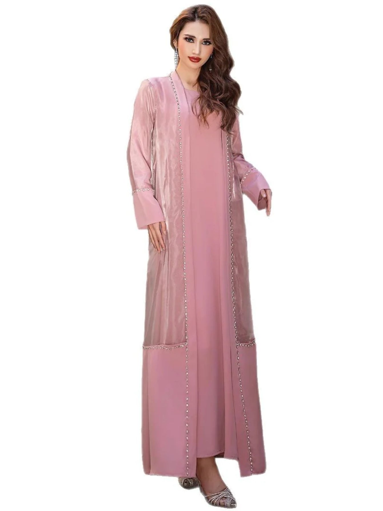15188 Cherry blossom powder organza two-piece cardigan dress in stock