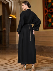 3135 black outer hand-sewn rice bead satin robe, spot cardigan