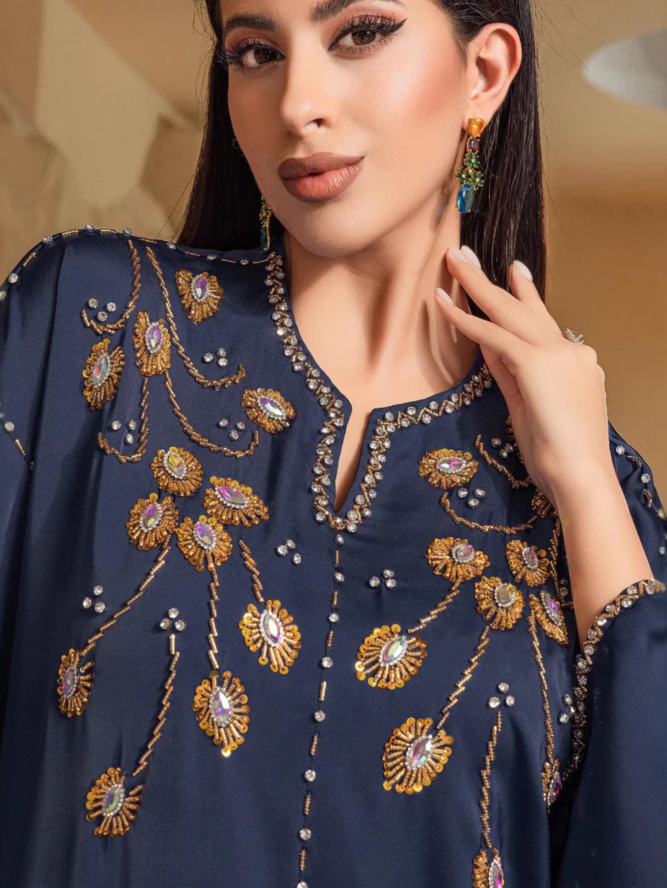 BA4115 navy blue heavy industry saudi arabaya hand-sewn diamond dress dress party dress
