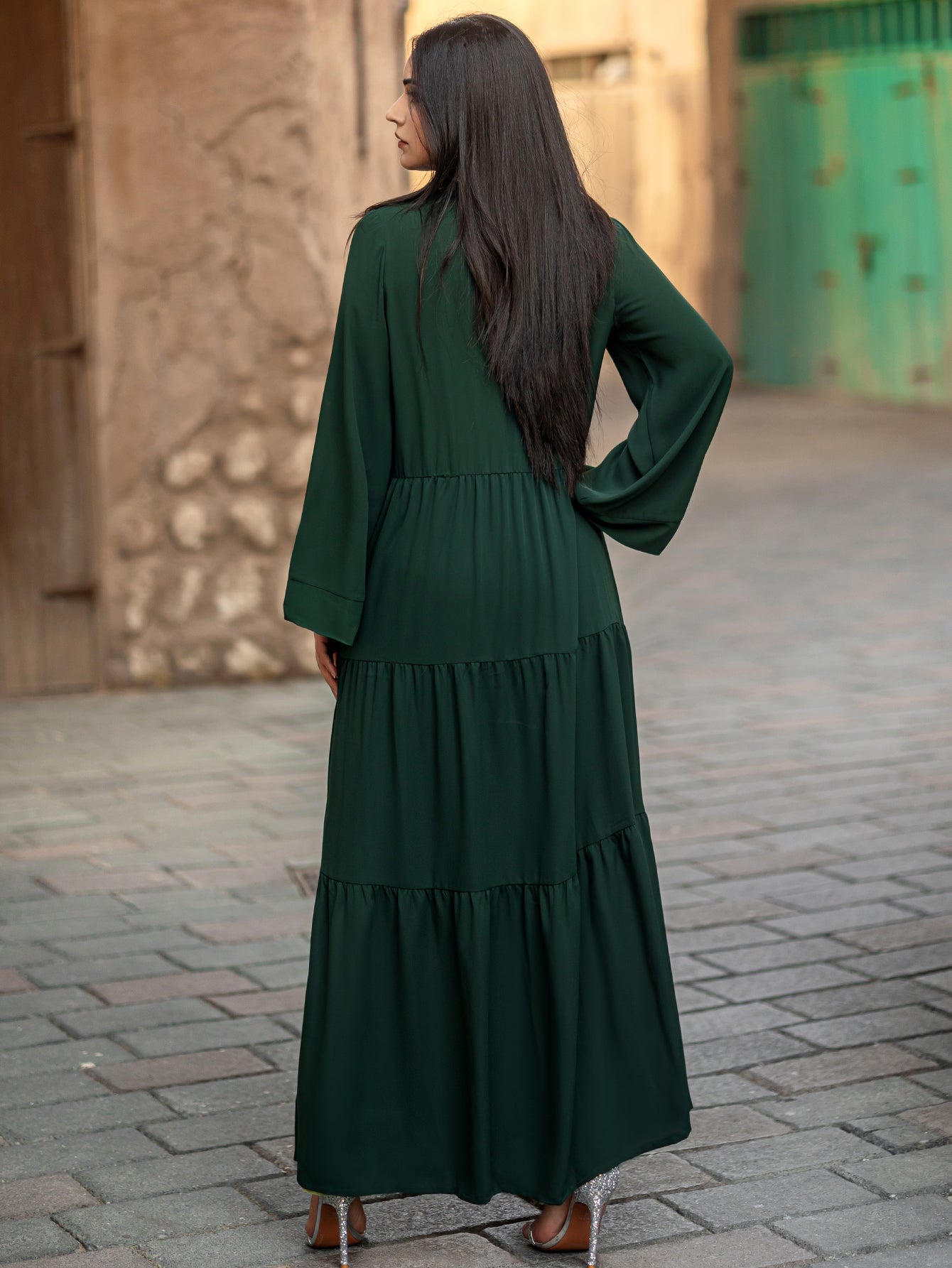 4079 Middle Eastern Style Dark Green Green Two-Piece Set - Colorful Embroidered Tassel Long Cardigan Dress & Inner Gown