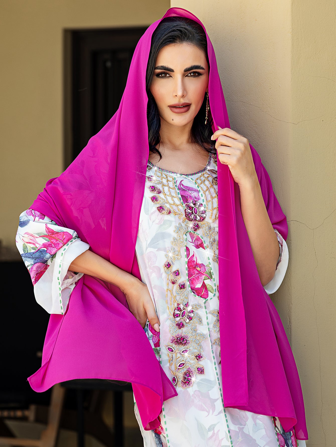 15065 Middle Eastern robe, hand-sewn diamond Dubai Arabian print robe dress