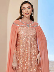 BA2510 orange pink leaf mesh embroidered fashion cape fake two-piece dress dubai lady long dress