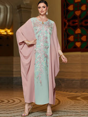 BA3161 Pink Pin Bean Green Rice Bead Embroidered Cape Batman