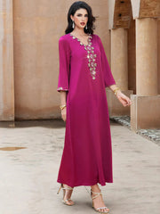 15162 New dragon fruit color Middle East loose handmade embroidered bead robe holiday party dress