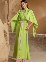 BA3080 fruit green semi-turtleneck shawl dress hand-sewn diamond middle east spot women's clothing