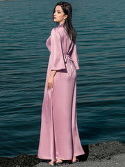 5197Silk Gown with Crystal Embroidery | Lavender Bohemian Dress for Slimming Evening Elegance