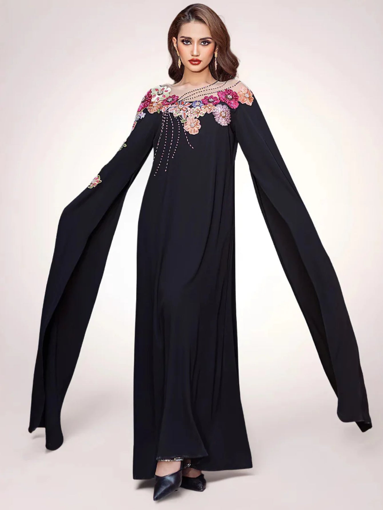 15185 women's robe, light luxury applique embroidered bead women's dress Middle East abaya foreign trade clothes