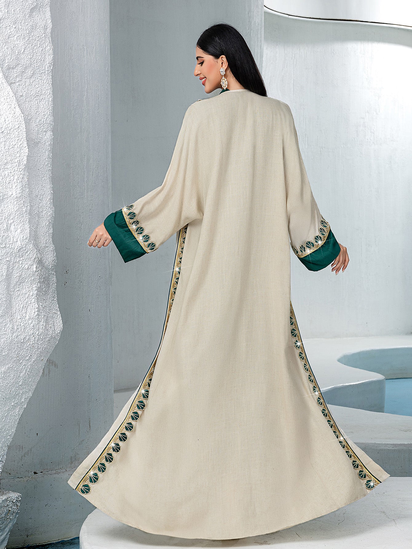15233 Reversible Gradient Open Abaya  Elegant Long-Sleeve Modest Cardigan