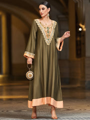 4131 Hand-Swen Bead Embellshments Rhinestone Long Abaya,  Elegant Modest Rmantic Glamorous Vacation Fantasy  Long Sleeve