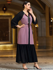 4142 Hand-Swen Bead Embellshments Rhinestone Long Abaya,  Elegant Rmantic Glamorous Vacation Fantasy Short Sleeve