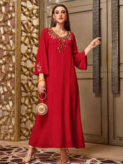 4056 Hand-Swen Bead Embellshments Rhinestone Long Abaya,  Elegant Modest Rmantic Glamorous Vacation Fantasy  Long Sleeve